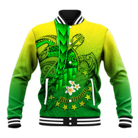 Kia Orana Cook Islands Baseball Jacket Kuki Airani Tattoo Pattern With Sea Turtle LT14 Unisex Green - Polynesian Pride