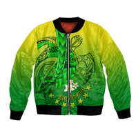 Kia Orana Cook Islands Bomber Jacket Kuki Airani Tattoo Pattern With Sea Turtle LT14 Unisex Green - Polynesian Pride