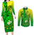 Kia Orana Cook Islands Couples Matching Long Sleeve Bodycon Dress and Long Sleeve Button Shirt Kuki Airani Tattoo Pattern With Sea Turtle LT14 Green - Polynesian Pride