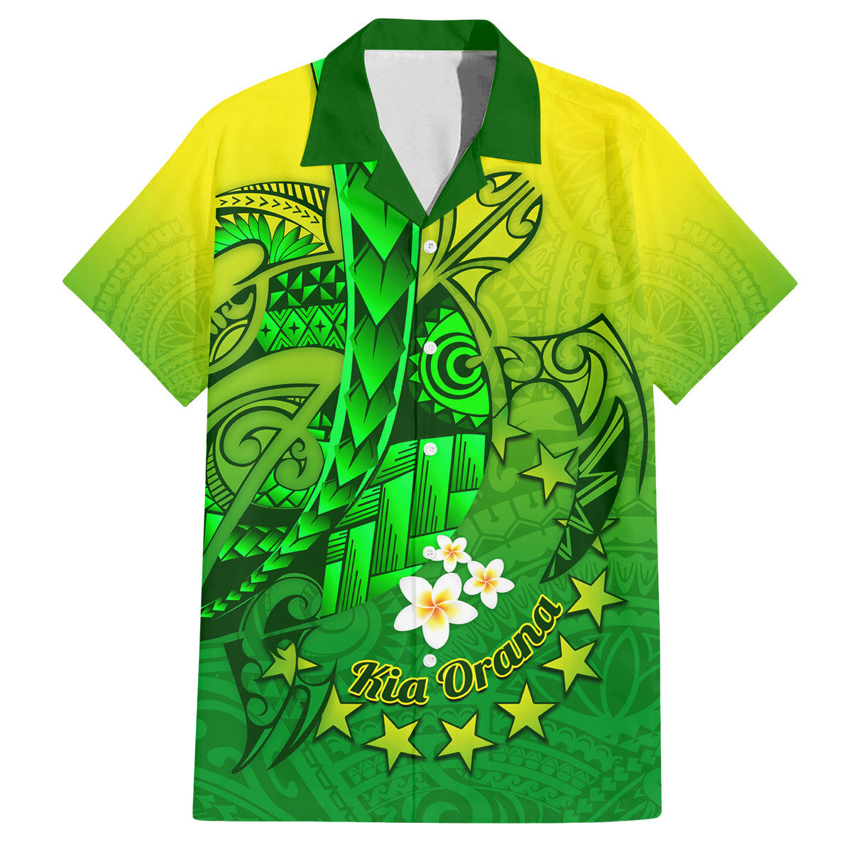 Kia Orana Cook Islands Family Matching Off Shoulder Short Dress and Hawaiian Shirt Kuki Airani Tattoo Pattern With Sea Turtle LT14 Dad's Shirt - Short Sleeve Green - Polynesian Pride