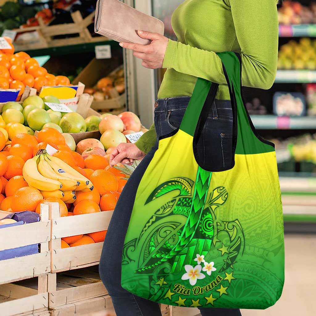 Kia Orana Cook Islands Grocery Bag Kuki Airani Tattoo Pattern With Sea Turtle