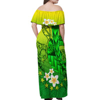 Kia Orana Cook Islands Off Shoulder Maxi Dress Kuki Airani Tattoo Pattern With Sea Turtle LT14 - Polynesian Pride