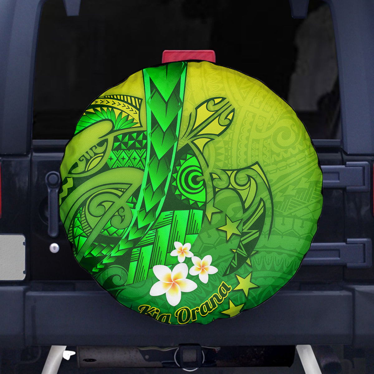 Kia Orana Cook Islands Spare Tire Cover Kuki Airani Tattoo Pattern With Sea Turtle LT14 - Polynesian Pride
