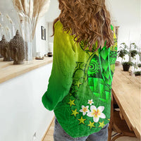 Kia Orana Cook Islands Women Casual Shirt Kuki Airani Tattoo Pattern With Sea Turtle LT14 - Polynesian Pride