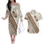Bula Fiji Couples Matching Off The Shoulder Long Sleeve Dress and Hawaiian Shirt Fijian Masi Tapa Cloth Vintage Vibes LT14 Beige - Polynesian Pride