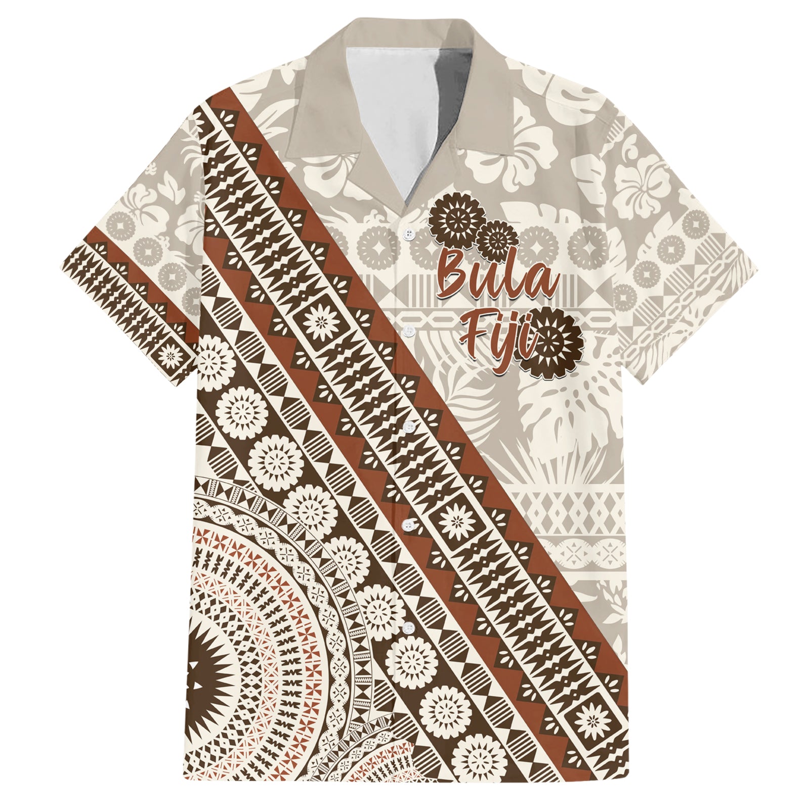 Bula Fiji Hawaiian Shirt Fijian Masi Tapa Cloth Vintage Vibes LT14 Beige - Polynesian Pride