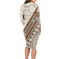 Bula Fiji Long Sleeve Bodycon Dress Fijian Masi Tapa Cloth Vintage Vibes LT14 - Polynesian Pride