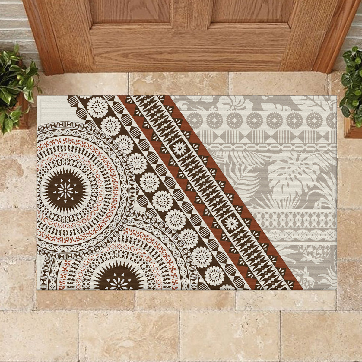 Bula Fiji Rubber Doormat Fijian Masi Tapa Cloth Vintage Vibes LT14 - Polynesian Pride