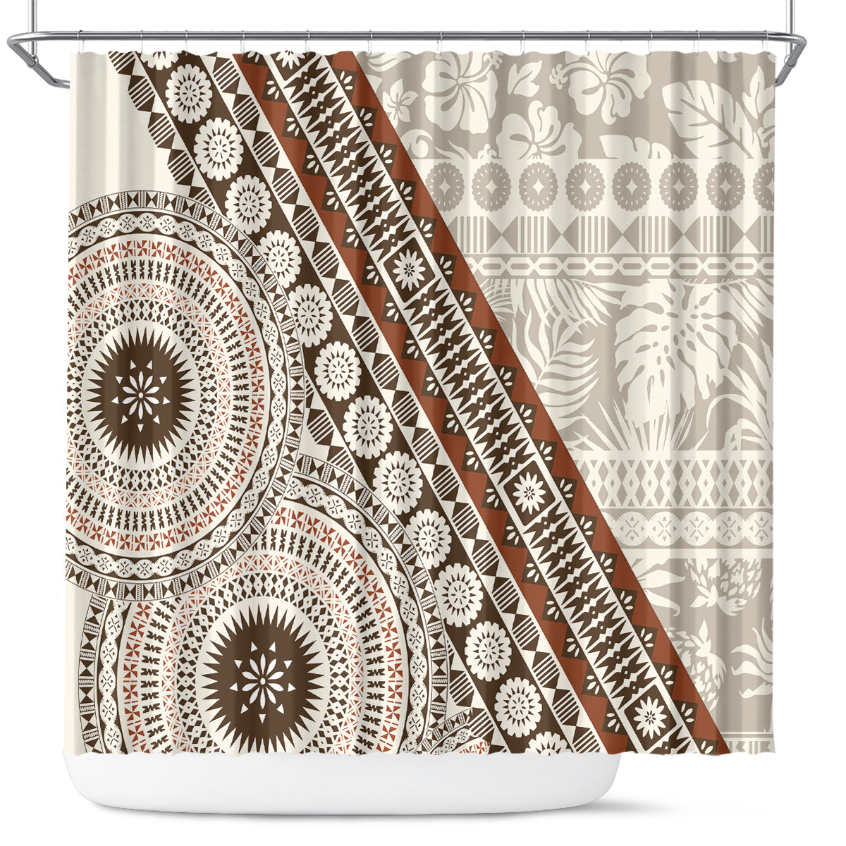 Bula Fiji Shower Curtain Fijian Masi Tapa Cloth Vintage Vibes LT14 Beige - Polynesian Pride