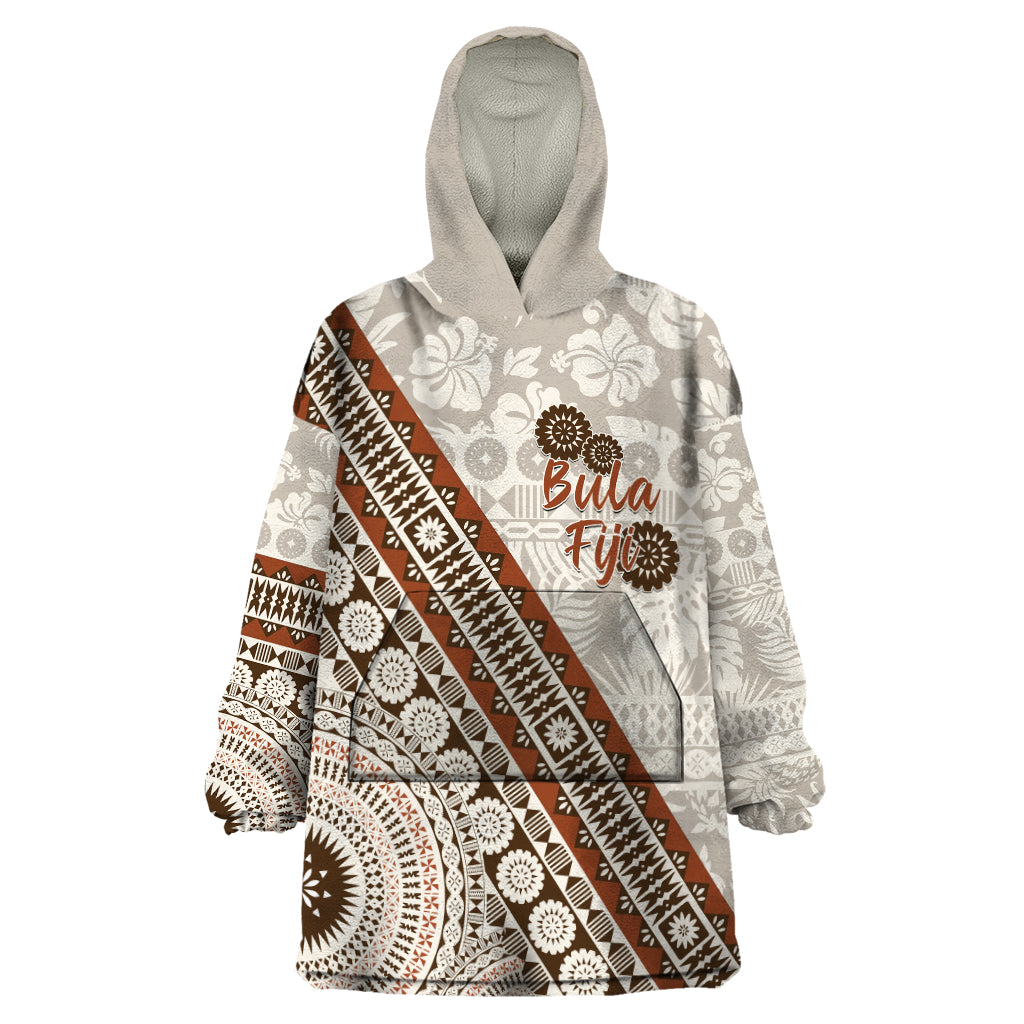 Bula Fiji Wearable Blanket Hoodie Fijian Masi Tapa Cloth Vintage Vibes LT14 One Size Beige - Polynesian Pride