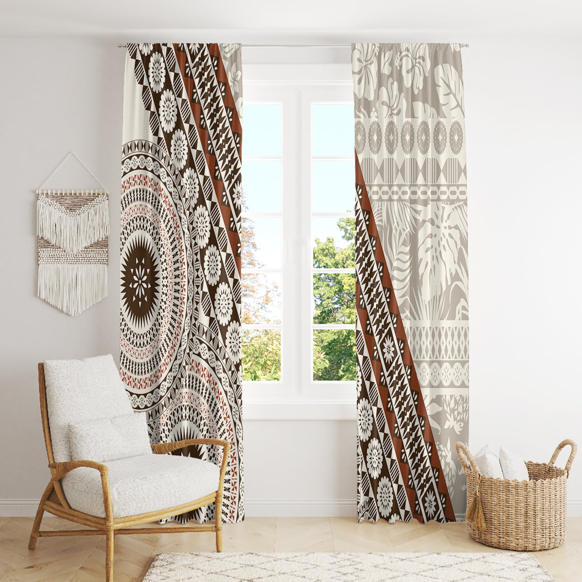 Bula Fiji Window Curtain Fijian Masi Tapa Cloth Vintage Vibes LT14 - Polynesian Pride