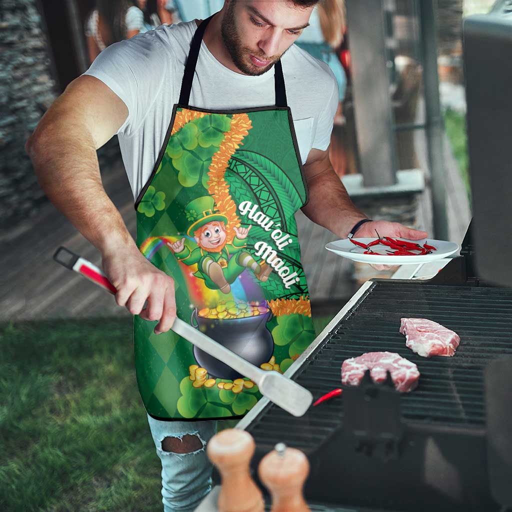 St Patrick's Day Hawaii Apron Hauoli Maoli Funny Shaka Leprechaun