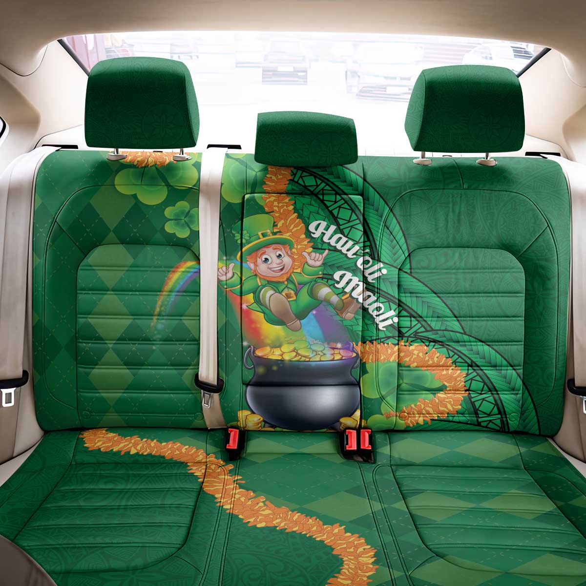 St Patrick's Day Hawaii Back Car Seat Cover Hauoli Maoli Funny Shaka Leprechaun