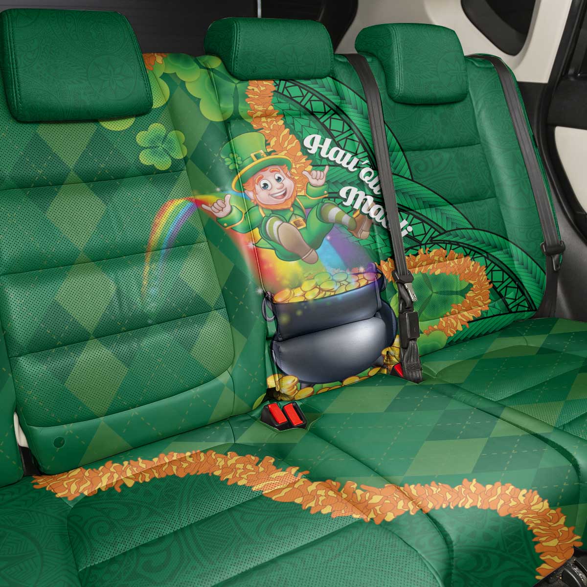 St Patrick's Day Hawaii Back Car Seat Cover Hauoli Maoli Funny Shaka Leprechaun