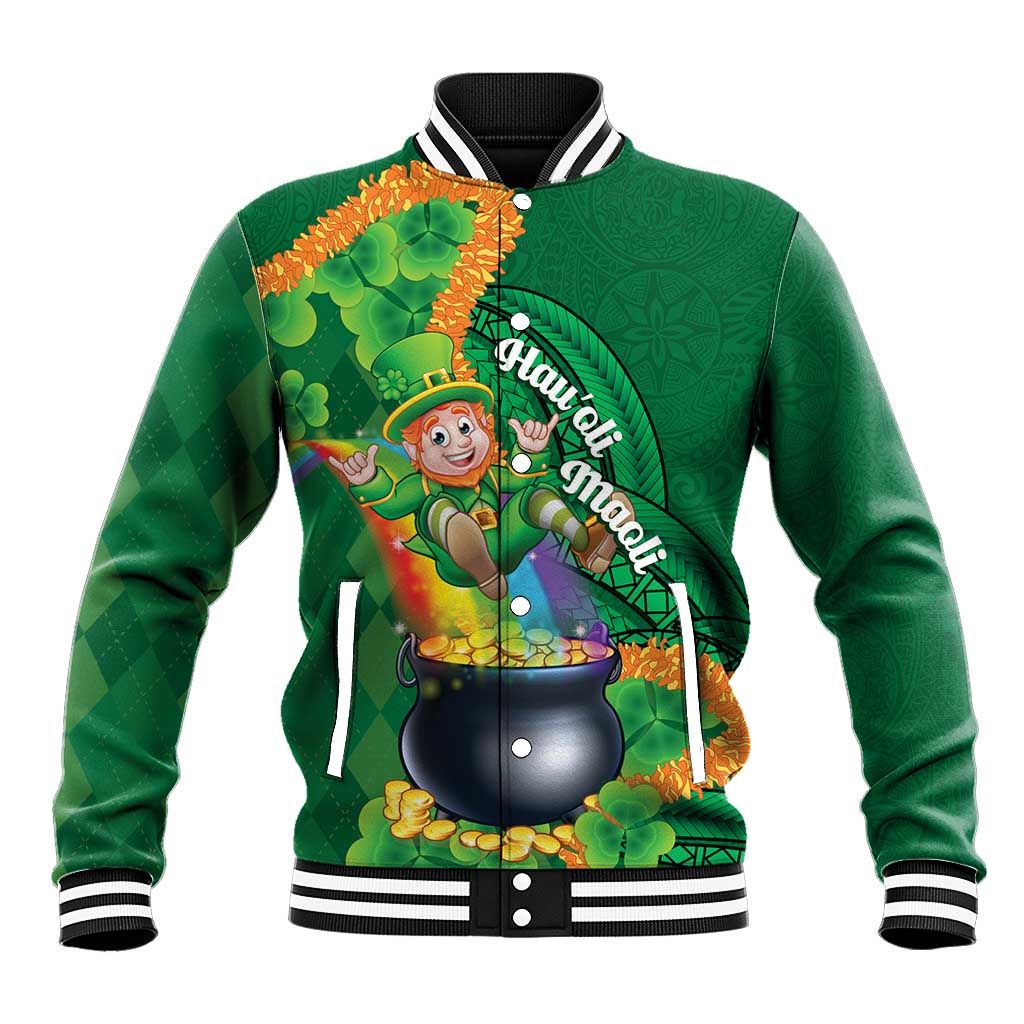 St Patrick's Day Hawaii Baseball Jacket Hauoli Maoli Funny Shaka Leprechaun