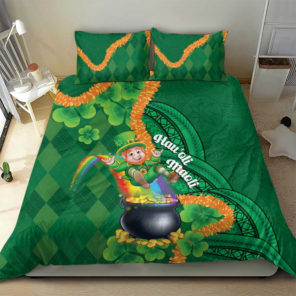 St Patrick's Day Hawaii Bedding Set Hauoli Maoli Funny Shaka Leprechaun
