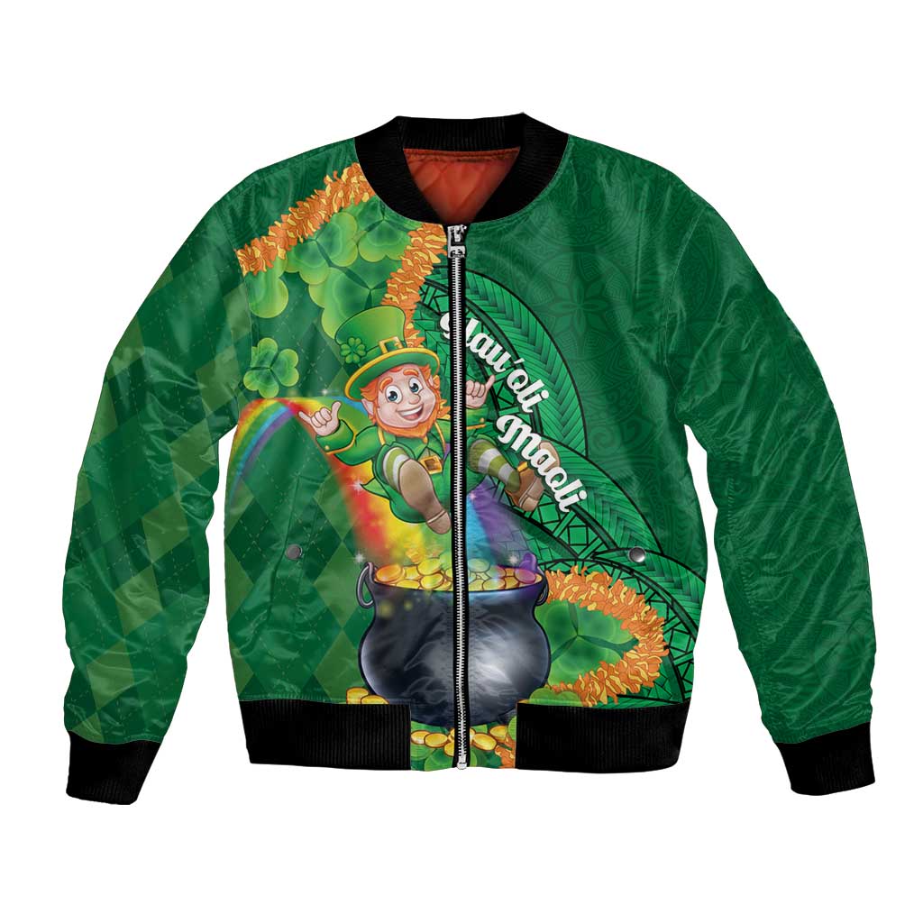 St Patrick's Day Hawaii Bomber Jacket Hauoli Maoli Funny Shaka Leprechaun