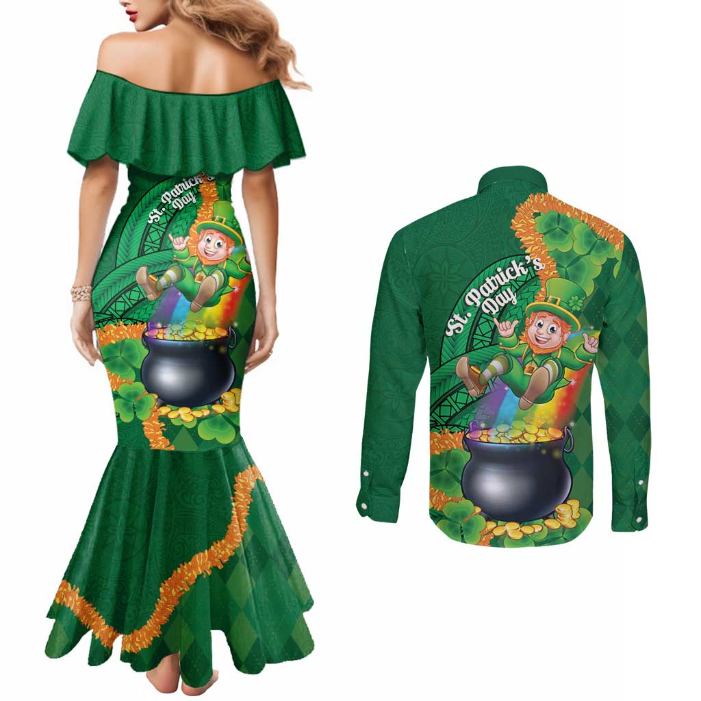St Patrick's Day Hawaii Couples Matching Mermaid Dress and Long Sleeve Button Shirt Hauoli Maoli Funny Shaka Leprechaun LT14 - Polynesian Pride