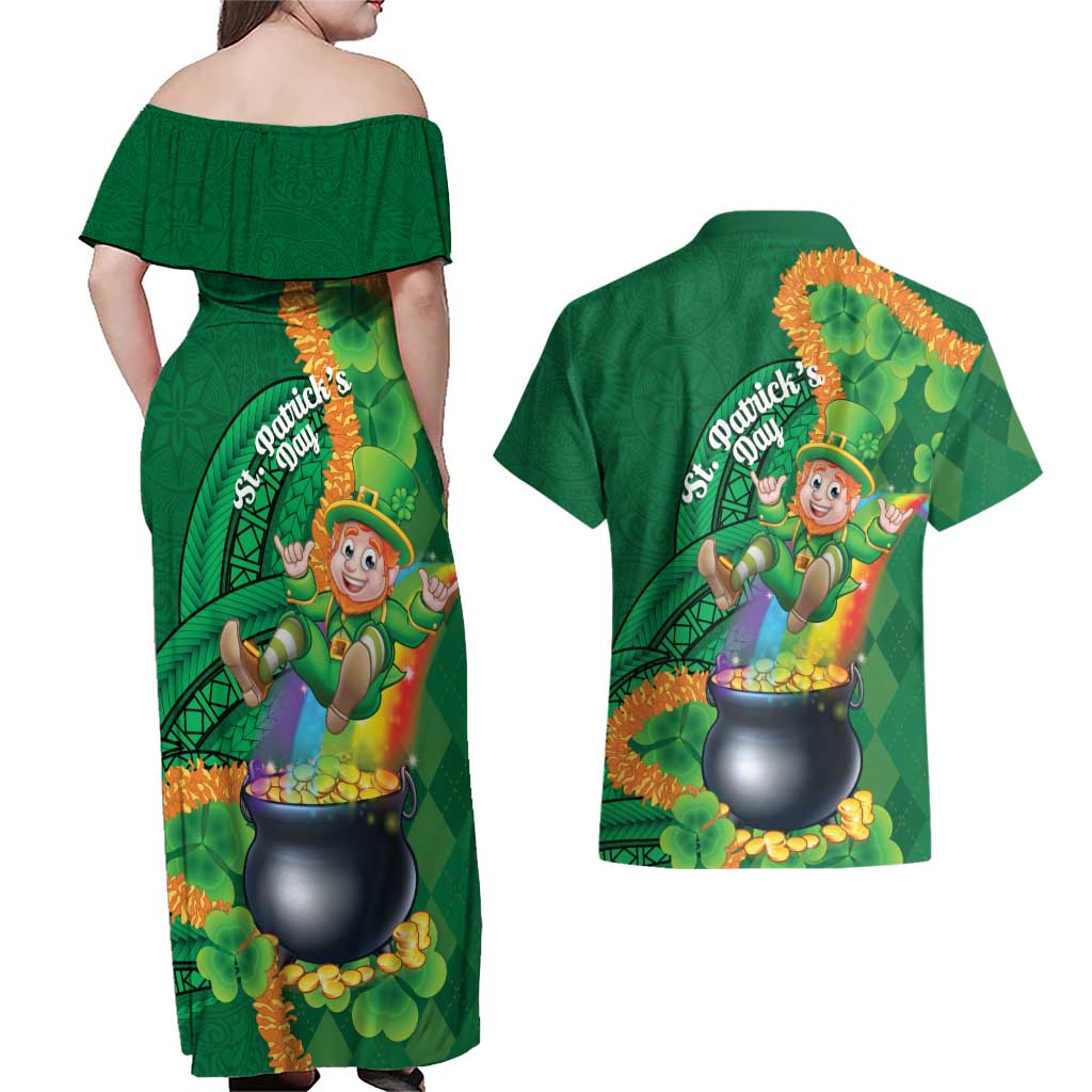 St Patrick's Day Hawaii Couples Matching Off Shoulder Maxi Dress and Hawaiian Shirt Hauoli Maoli Funny Shaka Leprechaun LT14 - Polynesian Pride