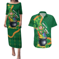St Patrick's Day Hawaii Couples Matching Puletasi and Hawaiian Shirt Hauoli Maoli Funny Shaka Leprechaun
