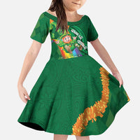 St Patrick's Day Hawaii Family Matching Long Sleeve Bodycon Dress and Hawaiian Shirt Hauoli Maoli Funny Shaka Leprechaun LT14 Daughter's Dress Green - Polynesian Pride