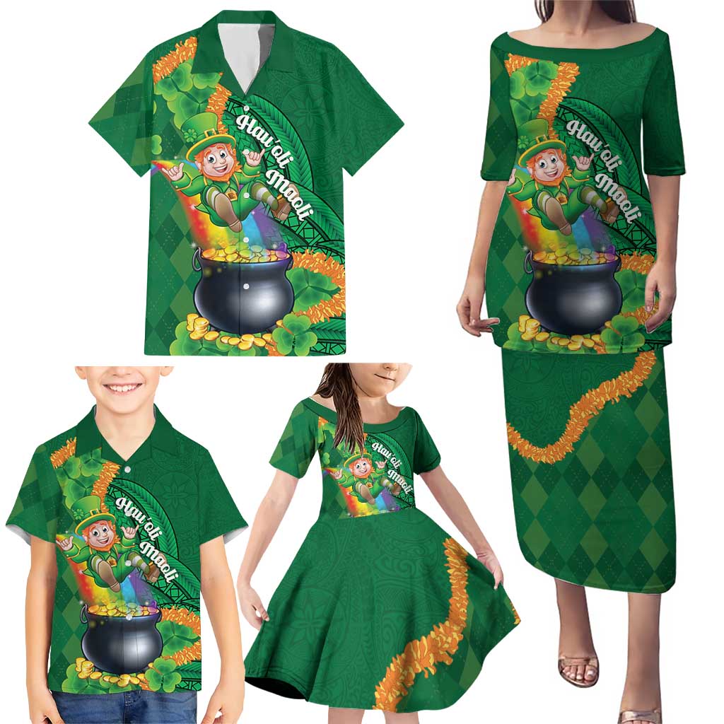 St Patrick's Day Hawaii Family Matching Puletasi and Hawaiian Shirt Hauoli Maoli Funny Shaka Leprechaun LT14 - Polynesian Pride