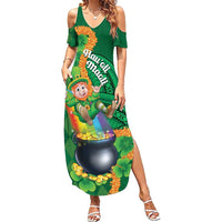 St Patrick's Day Hawaii Family Matching Summer Maxi Dress and Hawaiian Shirt Hauoli Maoli Funny Shaka Leprechaun LT14 Mom's Dress Green - Polynesian Pride