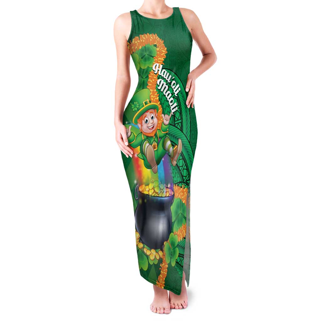 St Patrick's Day Hawaii Family Matching Tank Maxi Dress and Hawaiian Shirt Hauoli Maoli Funny Shaka Leprechaun LT14 Mom's Dress Green - Polynesian Pride
