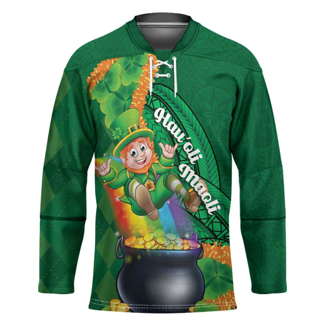 St Patrick's Day Hawaii Hockey Jersey Hauoli Maoli Funny Shaka Leprechaun