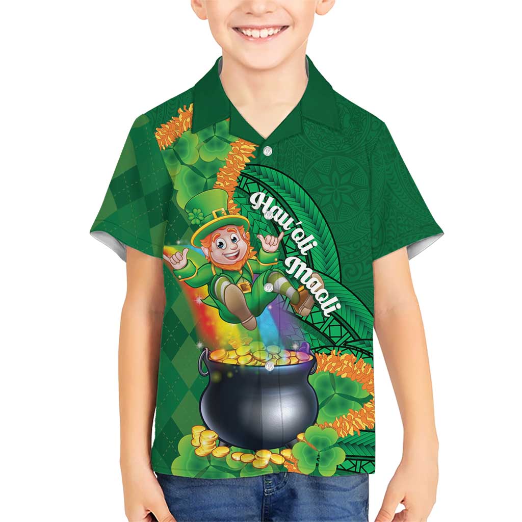 St Patrick's Day Hawaii Kid Hawaiian Shirt Hauoli Maoli Funny Shaka Leprechaun