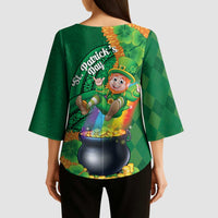 St Patrick's Day Hawaii Kimono Sleeve Blouse Hauoli Maoli Funny Shaka Leprechaun