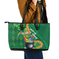 St Patrick's Day Hawaii Leather Tote Bag Hauoli Maoli Funny Shaka Leprechaun