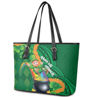 St Patrick's Day Hawaii Leather Tote Bag Hauoli Maoli Funny Shaka Leprechaun