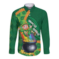 St Patrick's Day Hawaii Long Sleeve Button Shirt Hauoli Maoli Funny Shaka Leprechaun
