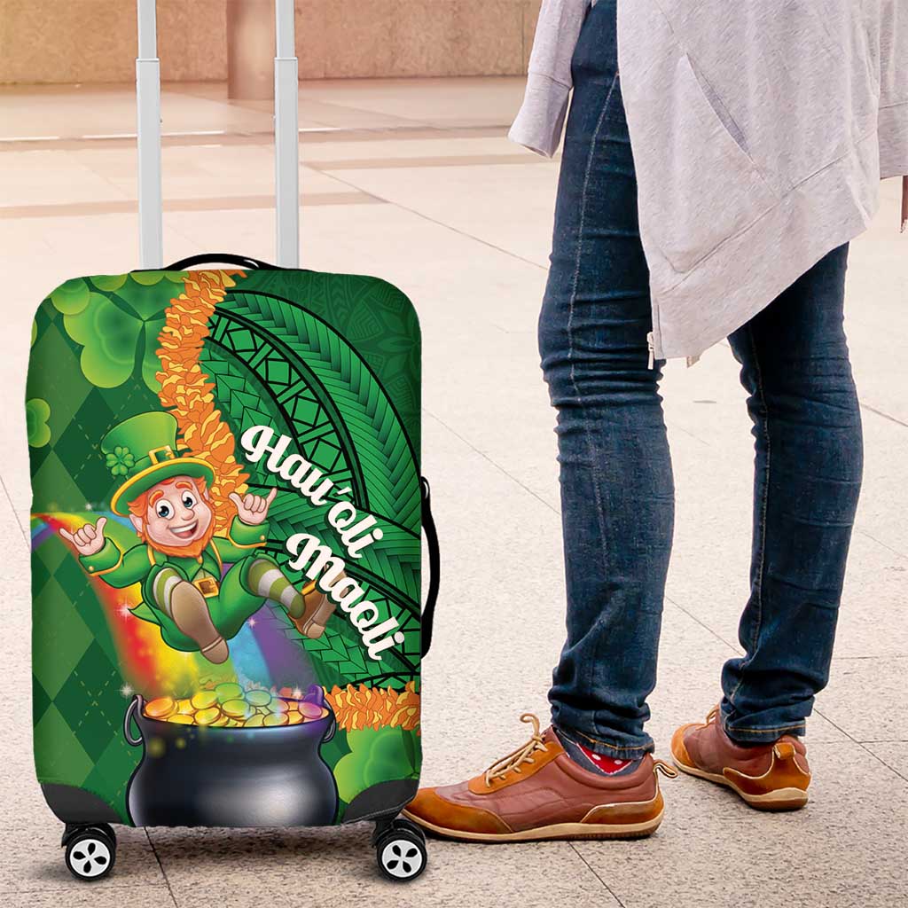 St Patrick's Day Hawaii Luggage Cover Hauoli Maoli Funny Shaka Leprechaun