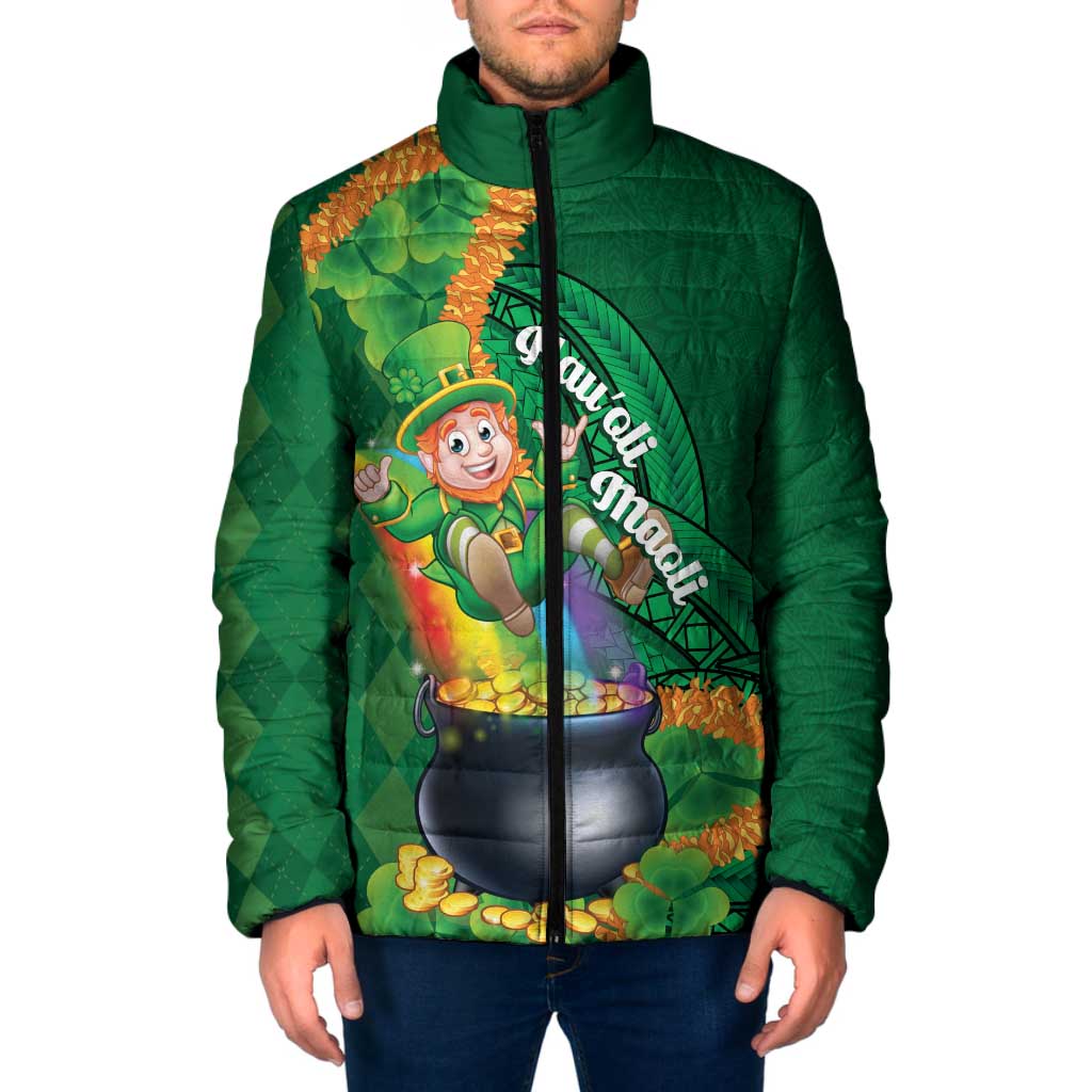 St Patrick's Day Hawaii Padded Jacket Hauoli Maoli Funny Shaka Leprechaun