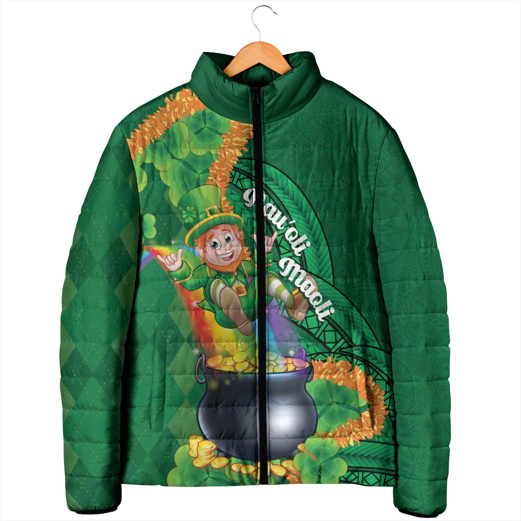St Patrick's Day Hawaii Padded Jacket Hauoli Maoli Funny Shaka Leprechaun