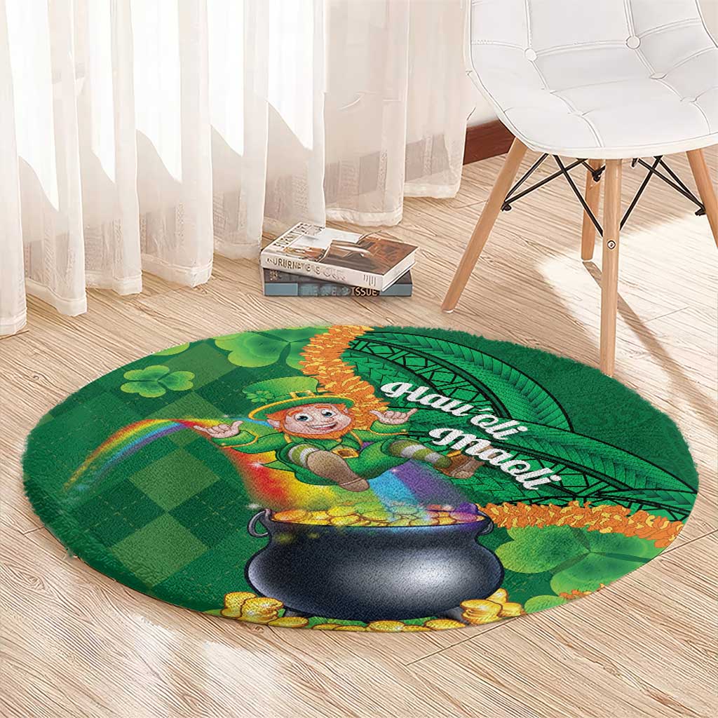 St Patrick's Day Hawaii Round Carpet Hauoli Maoli Funny Shaka Leprechaun
