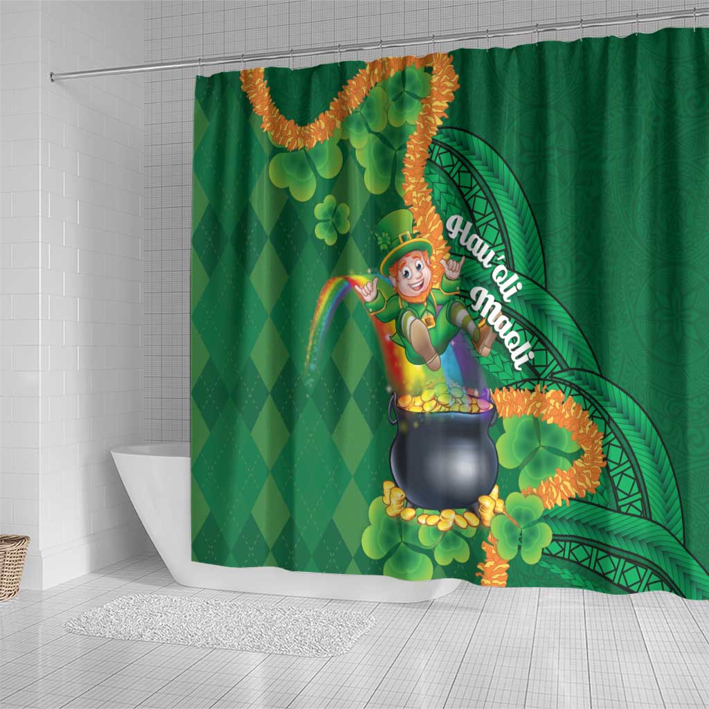 St Patrick's Day Hawaii Shower Curtain Hauoli Maoli Funny Shaka Leprechaun