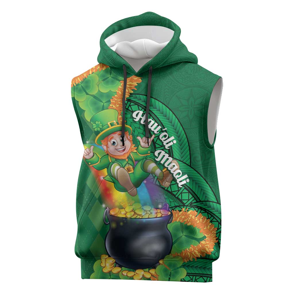 St Patrick's Day Hawaii Sleeveless Hoodie Hauoli Maoli Funny Shaka Leprechaun