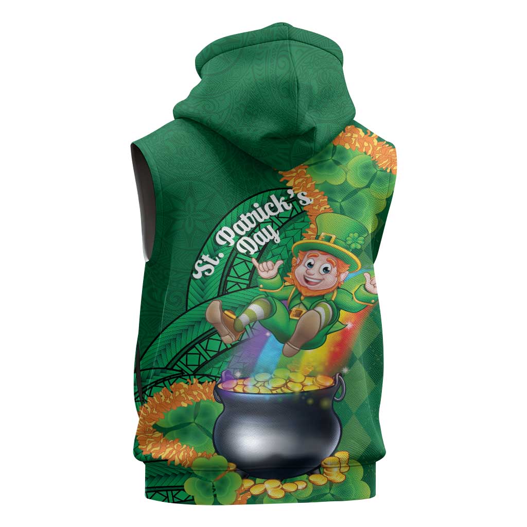 St Patrick's Day Hawaii Sleeveless Hoodie Hauoli Maoli Funny Shaka Leprechaun