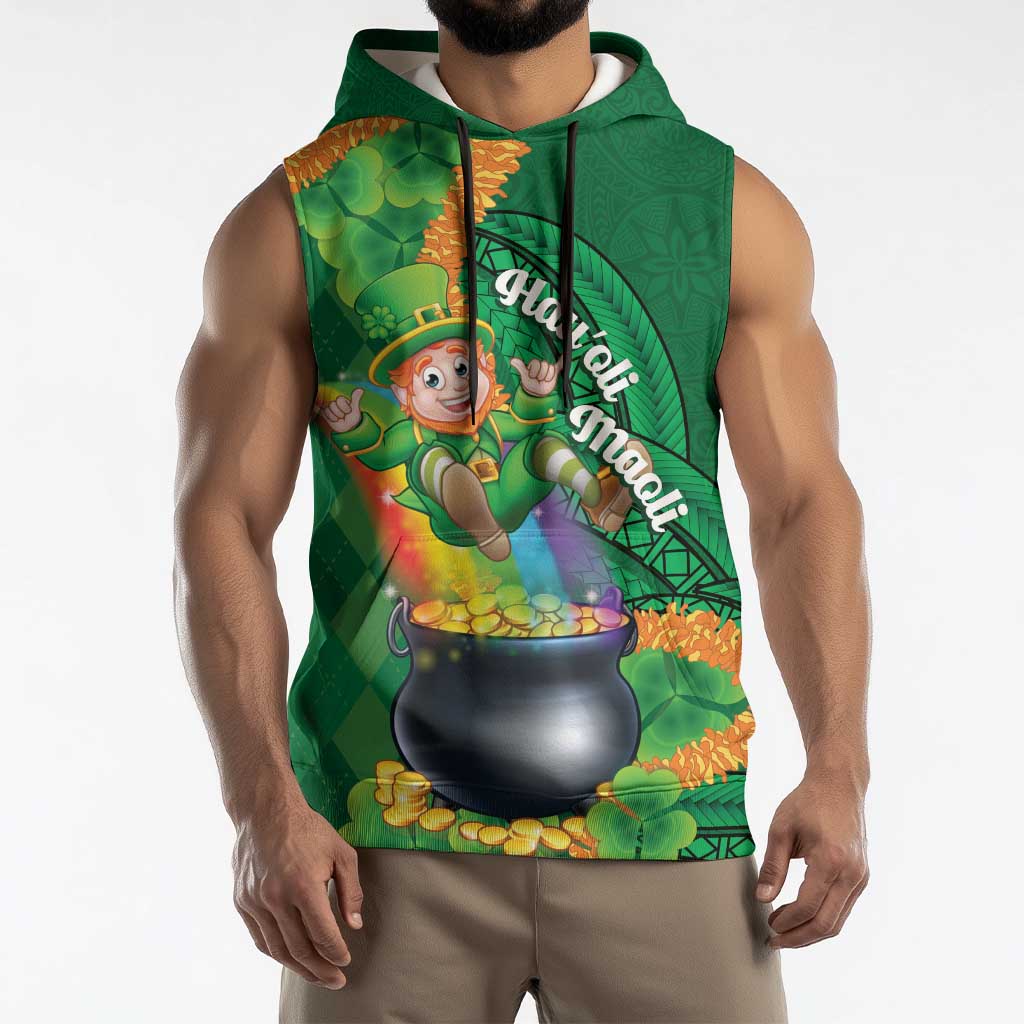 St Patrick's Day Hawaii Sleeveless Hoodie Hauoli Maoli Funny Shaka Leprechaun