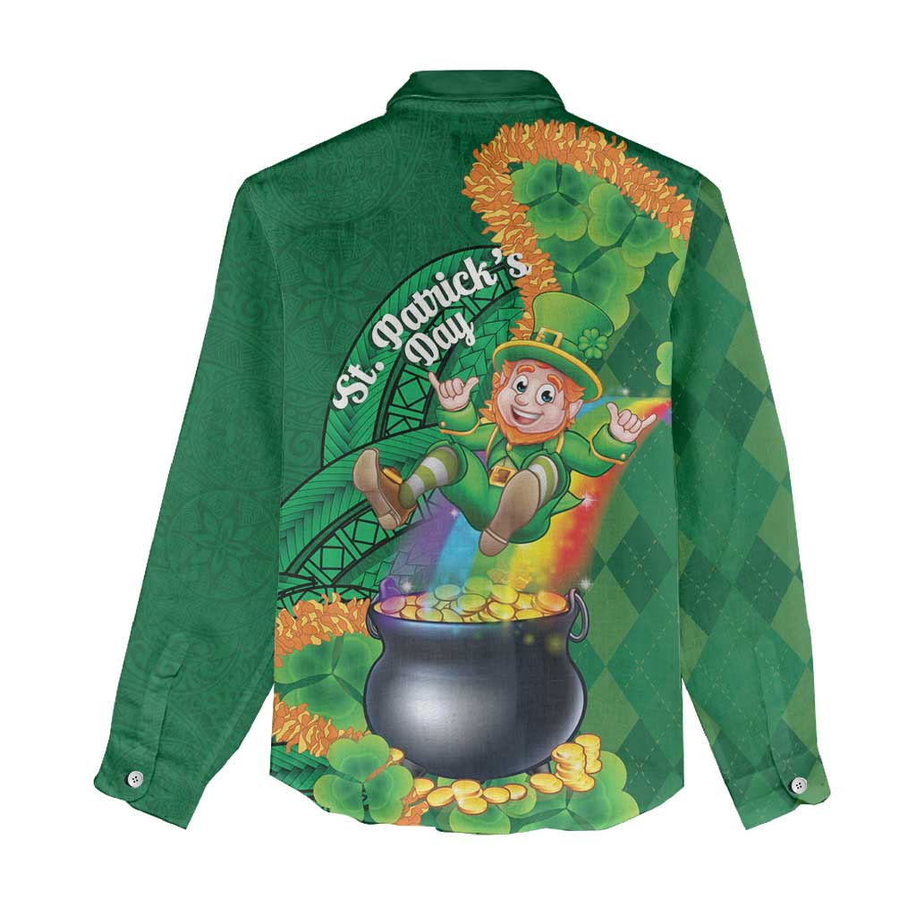 St Patrick's Day Hawaii Women Casual Shirt Hauoli Maoli Funny Shaka Leprechaun