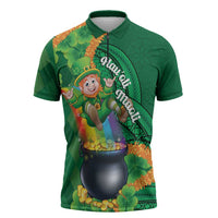 St Patrick's Day Hawaii Zipper Polo Shirt Hauoli Maoli Funny Shaka Leprechaun
