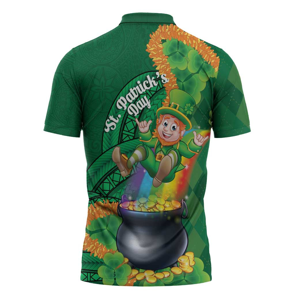 St Patrick's Day Hawaii Zipper Polo Shirt Hauoli Maoli Funny Shaka Leprechaun