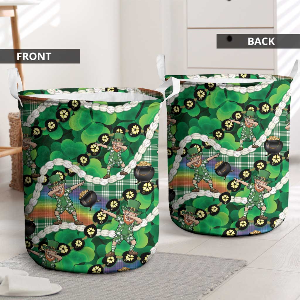 St Patrick's Day Palaka Hawaii Laundry Basket Kukui Nut Pikake Lei Shamrock Dabbing Leprechaun