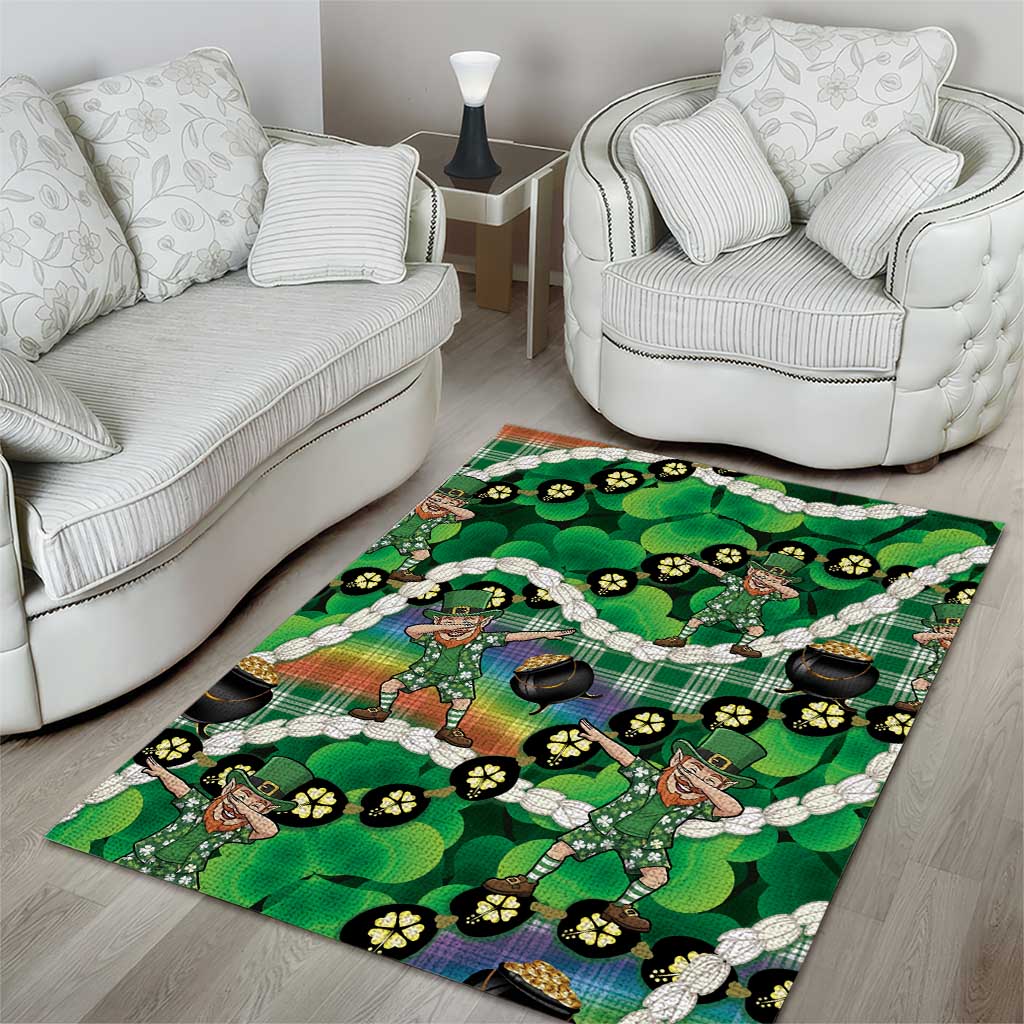 St Patrick's Day Palaka Hawaii Area Rug Kukui Nut Pikake Lei Shamrock Dabbing Leprechaun