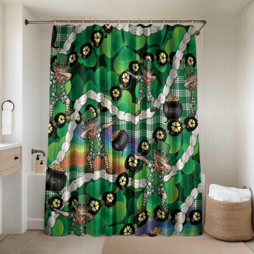 St Patrick's Day Palaka Hawaii Bathroom Set Kukui Nut Pikake Lei Shamrock Dabbing Leprechaun