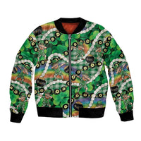 St Patrick's Day Palaka Hawaii Bomber Jacket Kukui Nut Pikake Lei Shamrock Dabbing Leprechaun