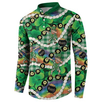 St Patrick's Day Palaka Hawaii Button Sweatshirt Kukui Nut Pikake Lei Shamrock Dabbing Leprechaun